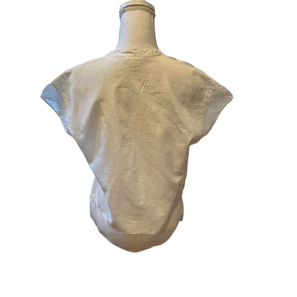 Helmut Lang Boxy Short Sleeve Multi media Collarless Top Cotton Silk Ivory - Picture 4 of 6